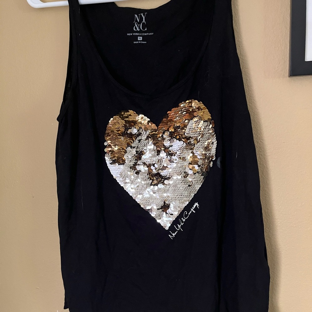 COPY - Black tank with sequined gold heart